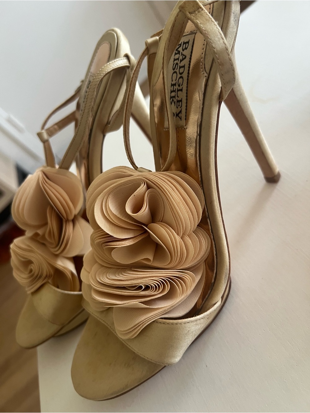 Badgley Mischka Randee Champagne Floral-Embellished Open-Toe Heels - Picture 5 of 8